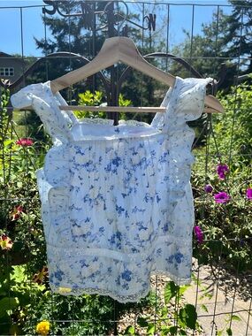 LoveShackFancy Light Blue Floral Ruffle Camisole tank girls size  14